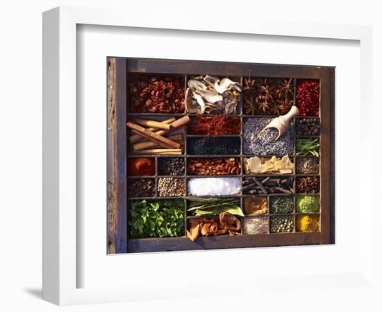 Various Spices in a Type Case-Oliver Brachat-Framed Photographic Print