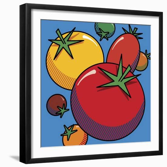 Various Tomatoes On Blue-Ron Magnes-Framed Giclee Print