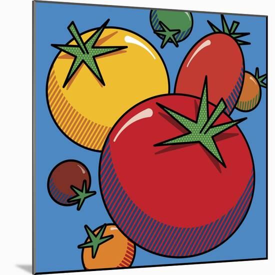 Various Tomatoes On Blue-Ron Magnes-Mounted Giclee Print