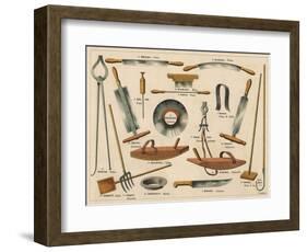 Various Tools Used in Tannery and Leather Making, Including a Knife, Pincers and a Hook-null-Framed Art Print