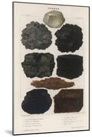 Various Types of Carbon Including Crystallised Diamond, Graphite, Slate Coal and Peat-null-Mounted Art Print