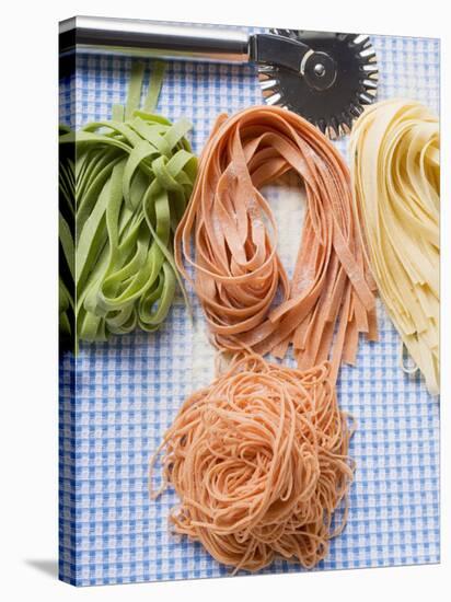 Various Types of Home-Made Pasta with Pastry Wheel-null-Stretched Canvas