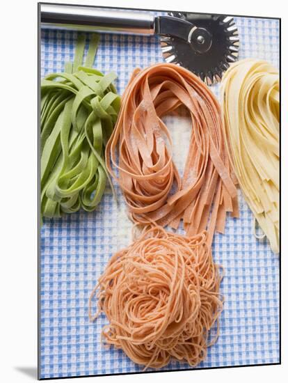 Various Types of Home-Made Pasta with Pastry Wheel-null-Mounted Photographic Print