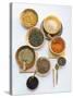 Various Types of Lentils in Small Bowls-Nikolai Buroh-Stretched Canvas