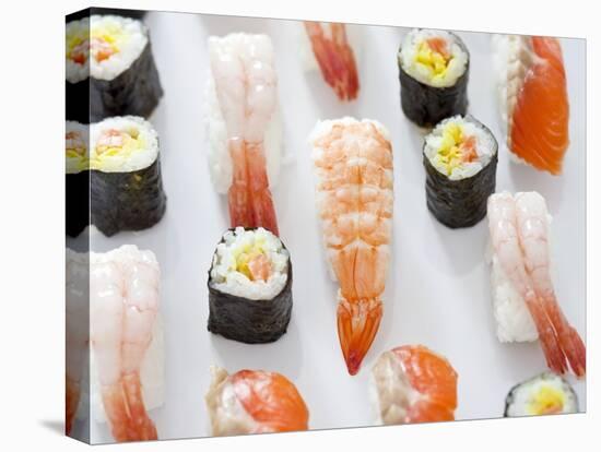 Various Types of Nigiri and Maki Sushi-Martina Schindler-Stretched Canvas