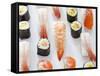 Various Types of Nigiri and Maki Sushi-Martina Schindler-Framed Stretched Canvas