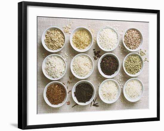 Various Types of Rice in Small Bowls-Ingvar Eriksson-Framed Photographic Print