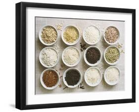 Various Types of Rice in Small Bowls-Ingvar Eriksson-Framed Photographic Print