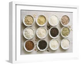 Various Types of Rice in Small Bowls-Ingvar Eriksson-Framed Photographic Print