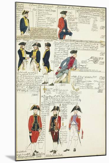 Various Uniforms of the Duchy of Parma, Piacenza and Guastalla, 1790-1800-null-Mounted Giclee Print