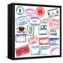 Various Visa Stamps From Passports From Worldwide Travelling-VECTOR HERE-Framed Stretched Canvas