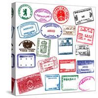 Various Visa Stamps From Passports From Worldwide Travelling-VECTOR HERE-Stretched Canvas