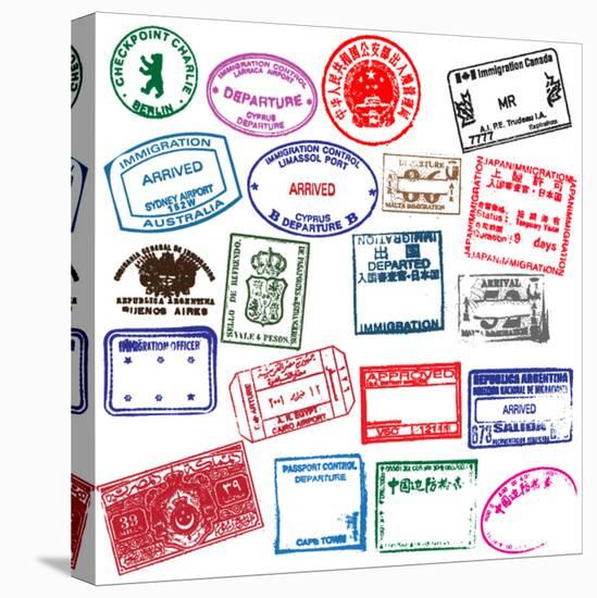 Various Visa Stamps From Passports From Worldwide Travelling-VECTOR HERE-Stretched Canvas