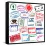 Various Visa Stamps From Passports From Worldwide Travelling-VECTOR HERE-Framed Stretched Canvas