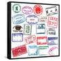 Various Visa Stamps From Passports From Worldwide Travelling-VECTOR HERE-Framed Stretched Canvas