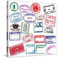 Various Visa Stamps From Passports From Worldwide Travelling-VECTOR HERE-Stretched Canvas