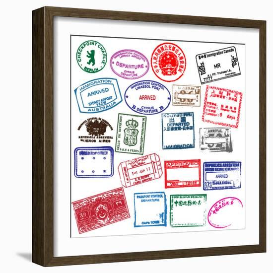 Various Visa Stamps From Passports From Worldwide Travelling-VECTOR HERE-Framed Premium Giclee Print