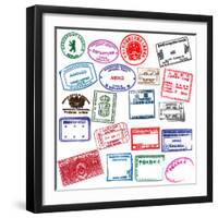 Various Visa Stamps From Passports From Worldwide Travelling-VECTOR HERE-Framed Premium Giclee Print