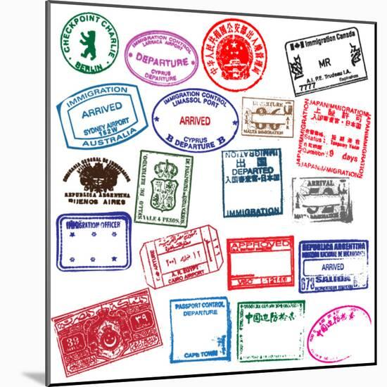 Various Visa Stamps From Passports From Worldwide Travelling-VECTOR HERE-Mounted Premium Giclee Print