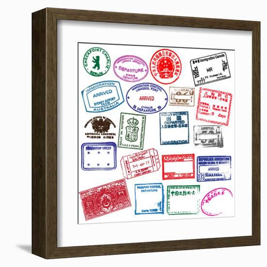 Various Visa Stamps From Passports From Worldwide Travelling-VECTOR HERE-Framed Art Print