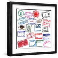 Various Visa Stamps From Passports From Worldwide Travelling-VECTOR HERE-Framed Art Print