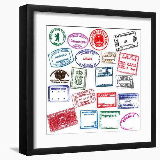 Various Visa Stamps From Passports From Worldwide Travelling-VECTOR HERE-Framed Art Print