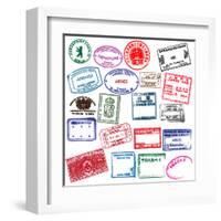 Various Visa Stamps From Passports From Worldwide Travelling-VECTOR HERE-Framed Art Print