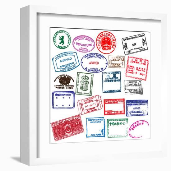 Various Visa Stamps From Passports From Worldwide Travelling-VECTOR HERE-Framed Art Print