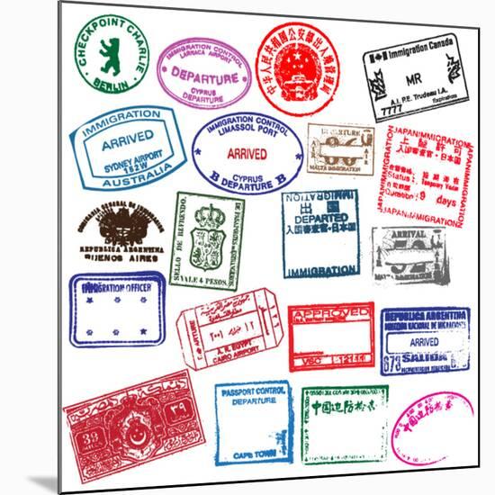 Various Visa Stamps From Passports From Worldwide Travelling-VECTOR HERE-Mounted Art Print