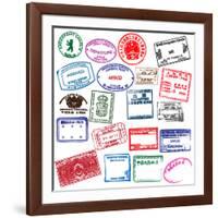 Various Visa Stamps From Passports From Worldwide Travelling-VECTOR HERE-Framed Art Print