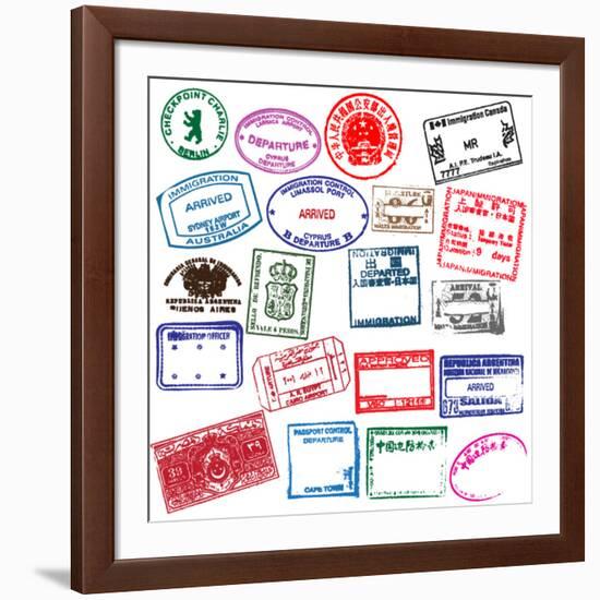 Various Visa Stamps From Passports From Worldwide Travelling-VECTOR HERE-Framed Art Print