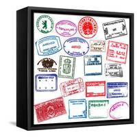 Various Visa Stamps From Passports From Worldwide Travelling-VECTOR HERE-Framed Stretched Canvas
