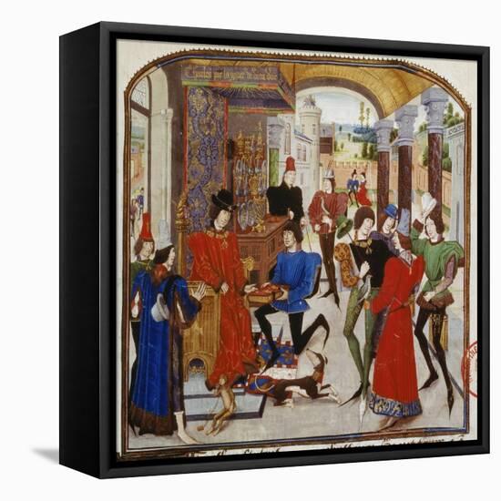 Vasce De Luce Presents Charles the Bold His Translation of 'The Deeds of Alexander the Great'-Loyset Liédet-Framed Stretched Canvas