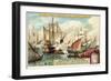 Vasco Da Gama Leaving Calicut under Unexpected Attack from Indian and Arab Boats, December 1498-null-Framed Giclee Print