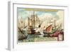 Vasco Da Gama Leaving Calicut under Unexpected Attack from Indian and Arab Boats, December 1498-null-Framed Giclee Print
