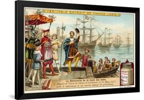 Vasco Da Gama Leaving Lisbon with Three Ships Loaded with Provisions, 25 March 1497-null-Framed Giclee Print