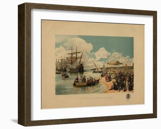 Vasco Da Gama's Arrival in India, C. 1900-Alfredo Roque Gameiro-Framed Giclee Print