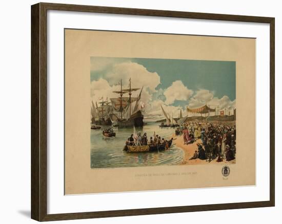 Vasco Da Gama's Arrival in India, C. 1900-Alfredo Roque Gameiro-Framed Giclee Print