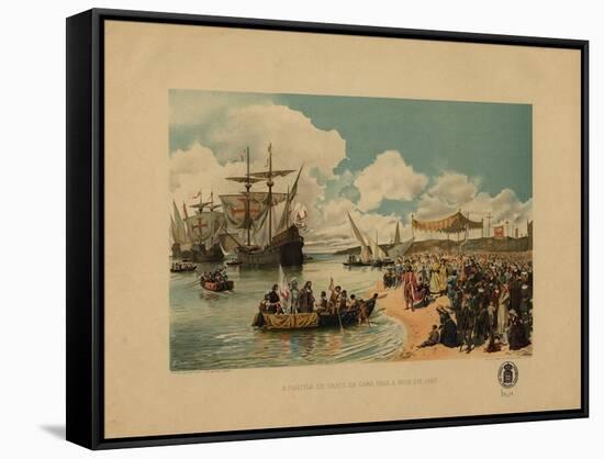 Vasco Da Gama's Arrival in India, C. 1900-Alfredo Roque Gameiro-Framed Stretched Canvas