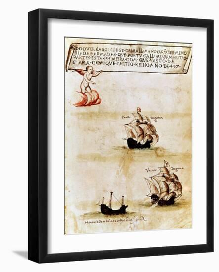 Vasco Da Gama's Fleet at Sea, 1497-null-Framed Giclee Print