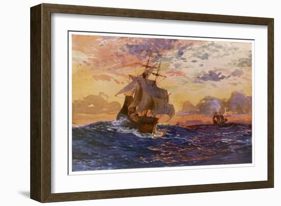 Vasco Da Gama's Ships off the Coast of Africa on Their Way to the Indies-O. Rosenvinge-Framed Art Print