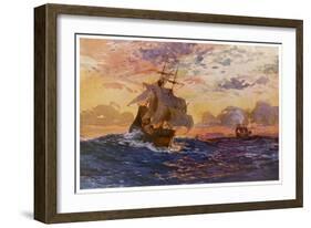 Vasco Da Gama's Ships off the Coast of Africa on Their Way to the Indies-O. Rosenvinge-Framed Art Print