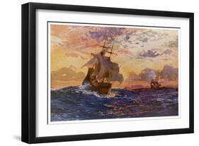 Vasco Da Gama's Ships off the Coast of Africa on Their Way to the Indies-O. Rosenvinge-Framed Art Print