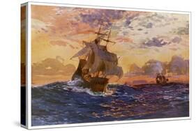 Vasco Da Gama's Ships off the Coast of Africa on Their Way to the Indies-O. Rosenvinge-Stretched Canvas