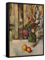 'Vase de Fleurs et Pommes', c19th century-Paul Cezanne-Framed Stretched Canvas