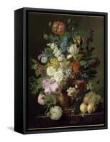 Vase de fleurs, raisins et pêches-Jan Frans van Dael-Framed Stretched Canvas