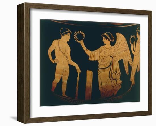 Vase, Decoration Depicting Victory Crowns an Athlete with Olive Branch, Detail-null-Framed Giclee Print