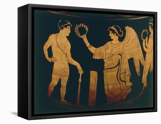 Vase, Decoration Depicting Victory Crowns an Athlete with Olive Branch, Detail-null-Framed Stretched Canvas