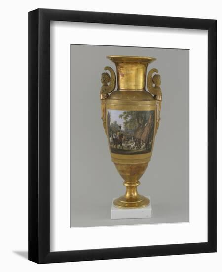 Vase en porcelaine de Paris avec scène de chasse-null-Framed Giclee Print