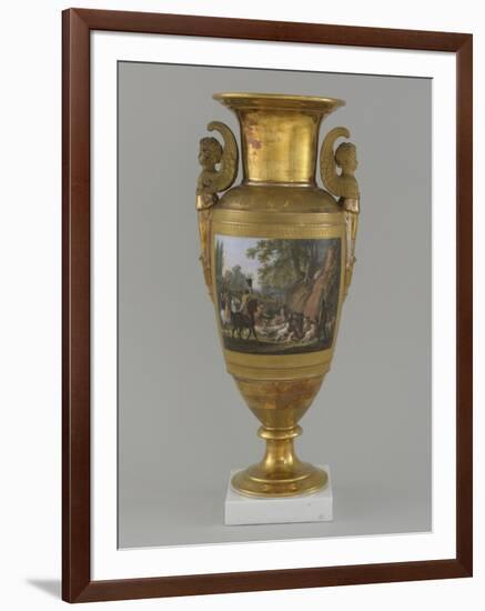 Vase en porcelaine de Paris avec scène de chasse-null-Framed Giclee Print